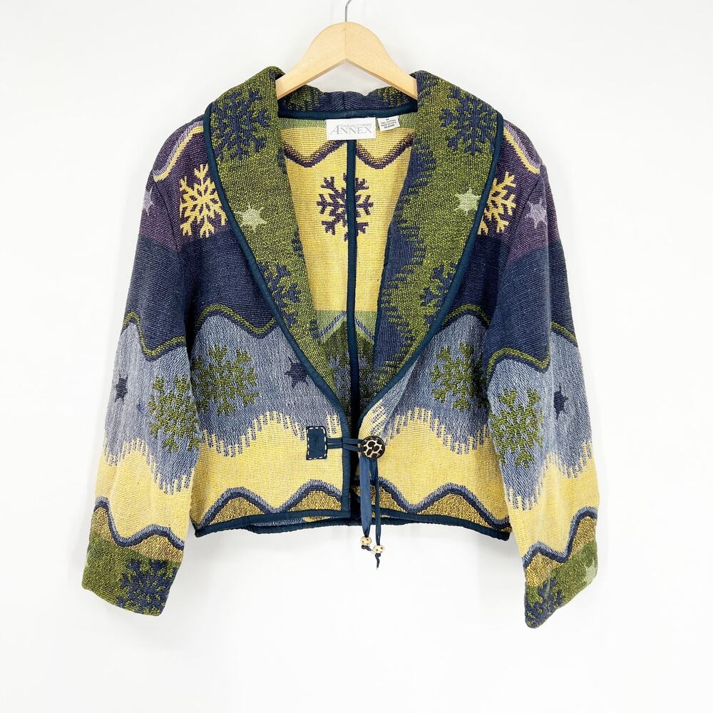 Vintage Casual Corner Tapestry Snowflake Jacket Size Medium